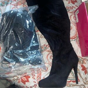 Black knee high suede boots